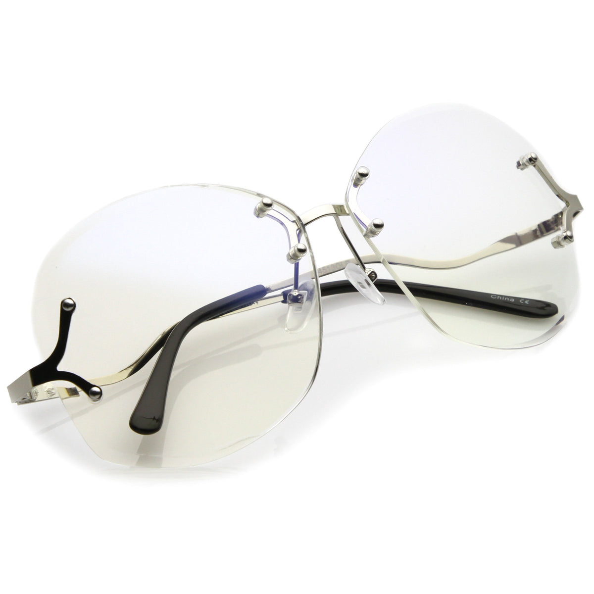 Women&#39;s Rimless Oversize Retro Disco Clear Lens Glasses