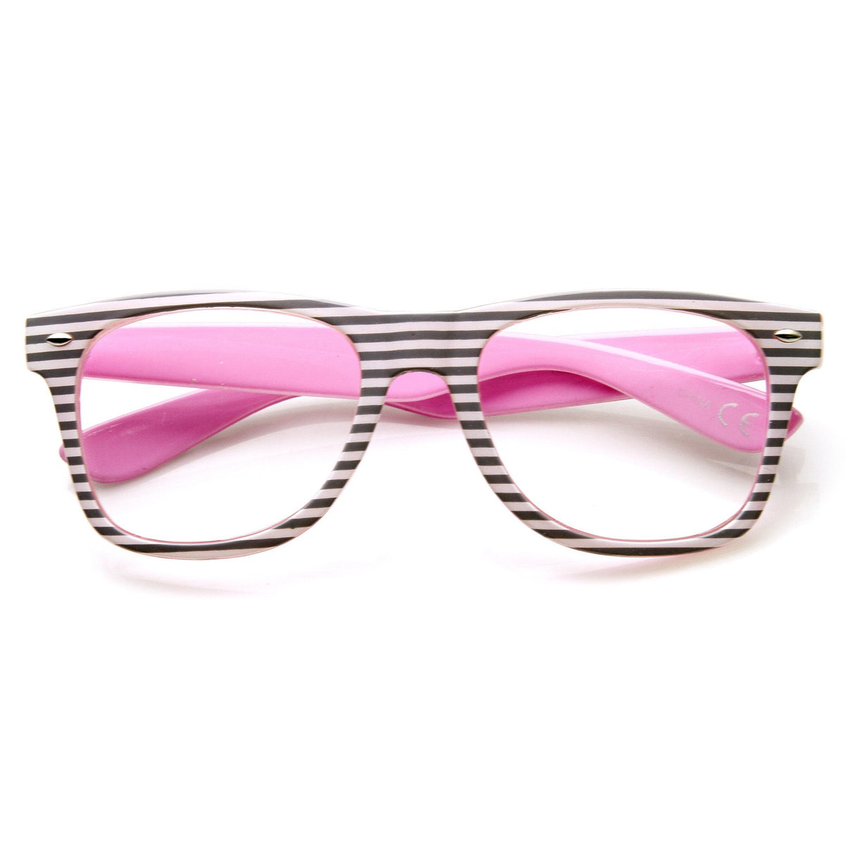 Two Tone Pastel Striped Clear Lens Horned Rim Glasses
