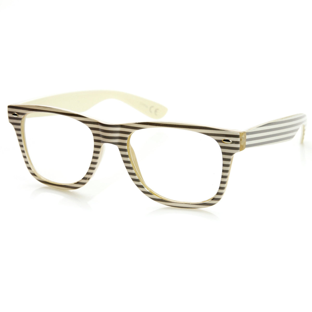 Two Tone Pastel Striped Clear Lens Horned Rim Glasses