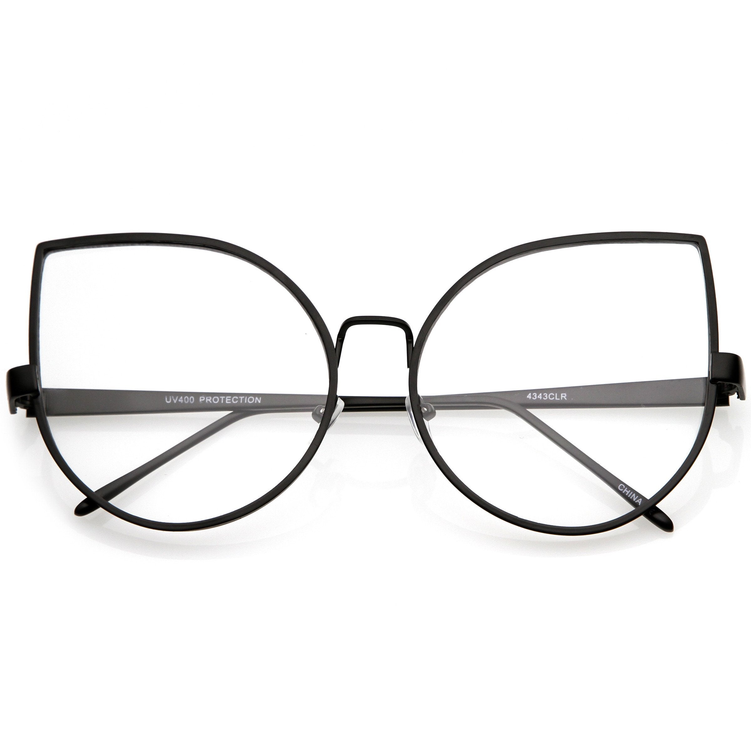 Women's Retro Dapper Small Oval Clear Lens Glasses, Black Clear | zeroUV