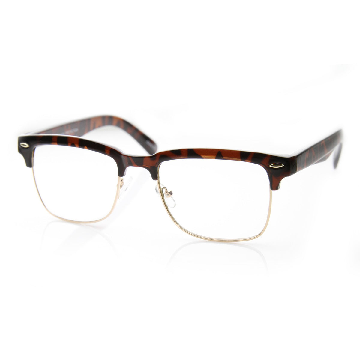 Vintage Inspired Horned Rim Half Frame Clear Lens Glasses