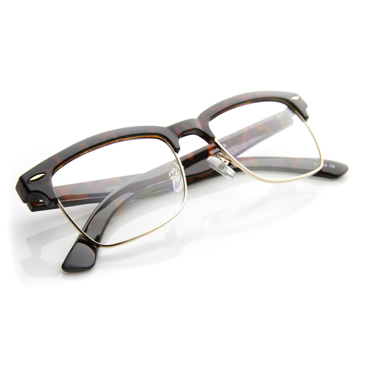 Vintage Inspired Horned Rim Half Frame Clear Lens Glasses