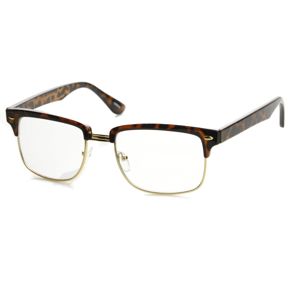 Classic Square Vintage Clear Lens Half Frame Horned Rim Glasses