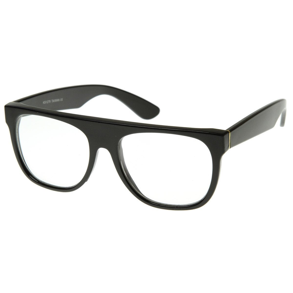 Retro Super Hipster Flat Top Horned Rim Clear Lens Glasses