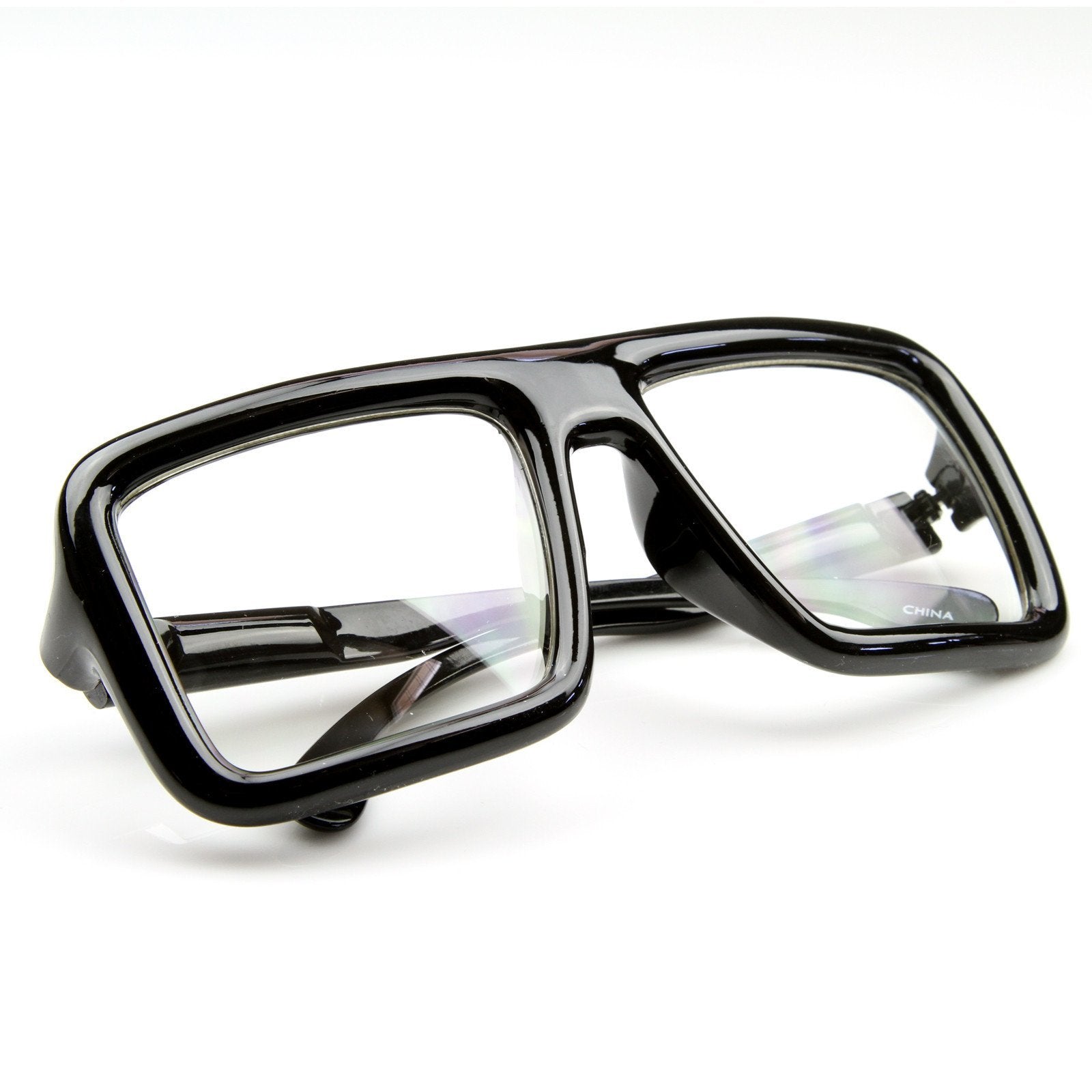 thick goggles Oversize Square Block Thick Frame Clear Lens Glasses