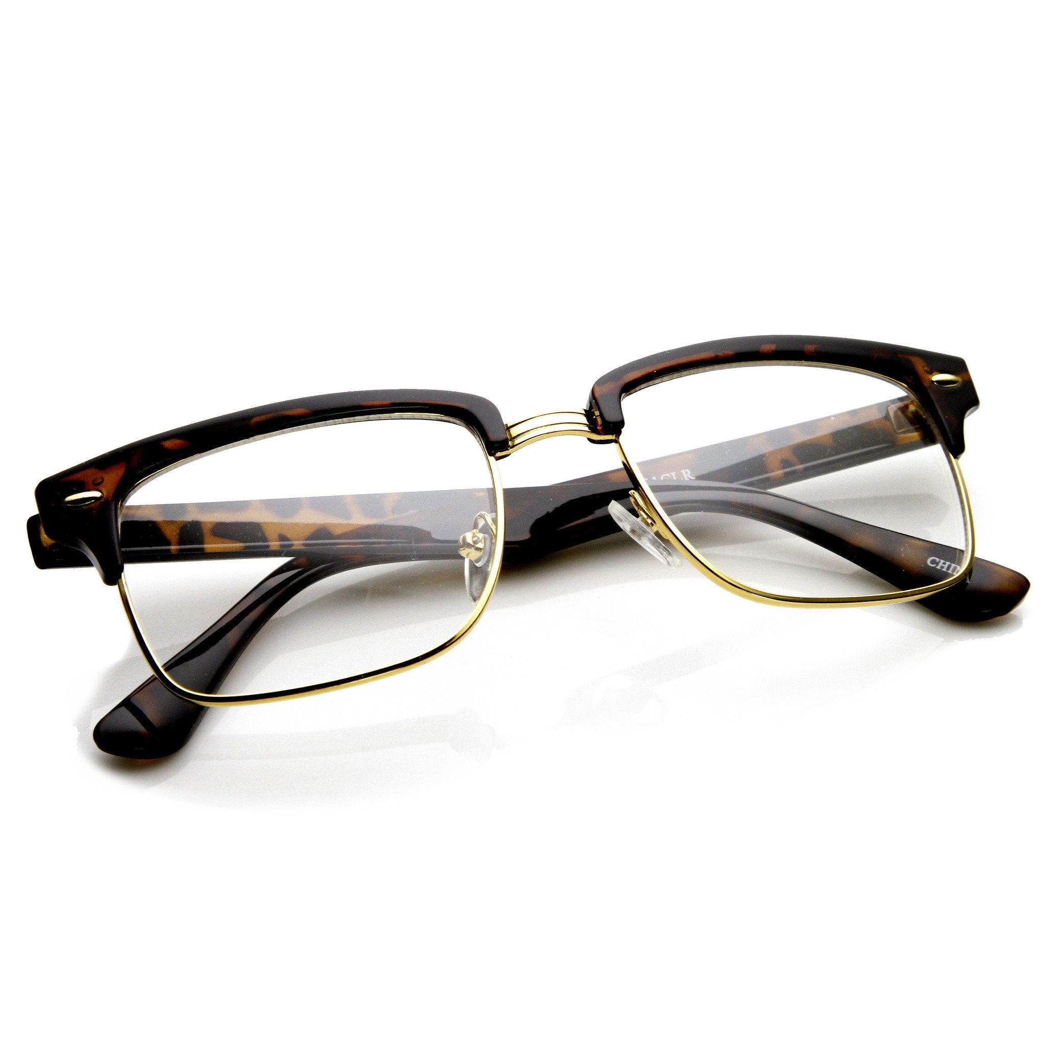 VINTAGE Inspired Classic Half Frame Clear Lens Glasses BLACK/ GOLD